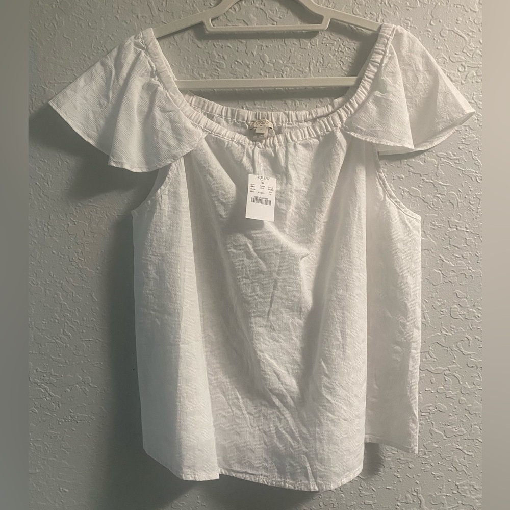 J Crew white gauze flutter sleeve top